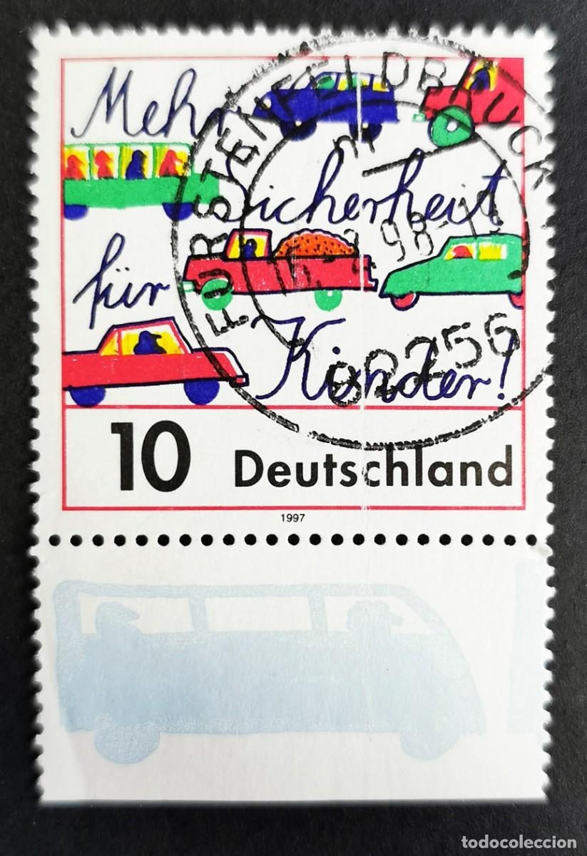 Sellos: Sello Alemania R. Federal 1997, Dibujo infantil de un accidente de tr&aacute;fico, 10 Pf. Michel: DE 1954