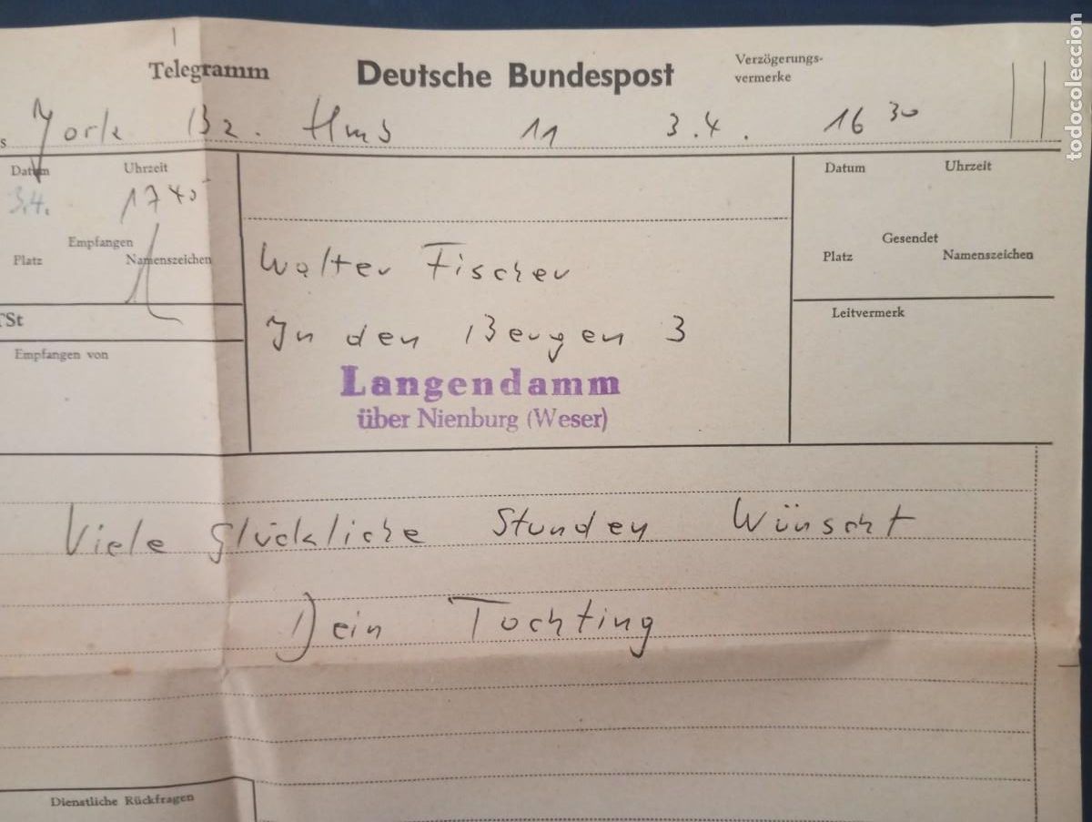 Sellos: ALEMANIA, TELEGRAMA MANUSCRITO DE FELICITACI&Oacute;N