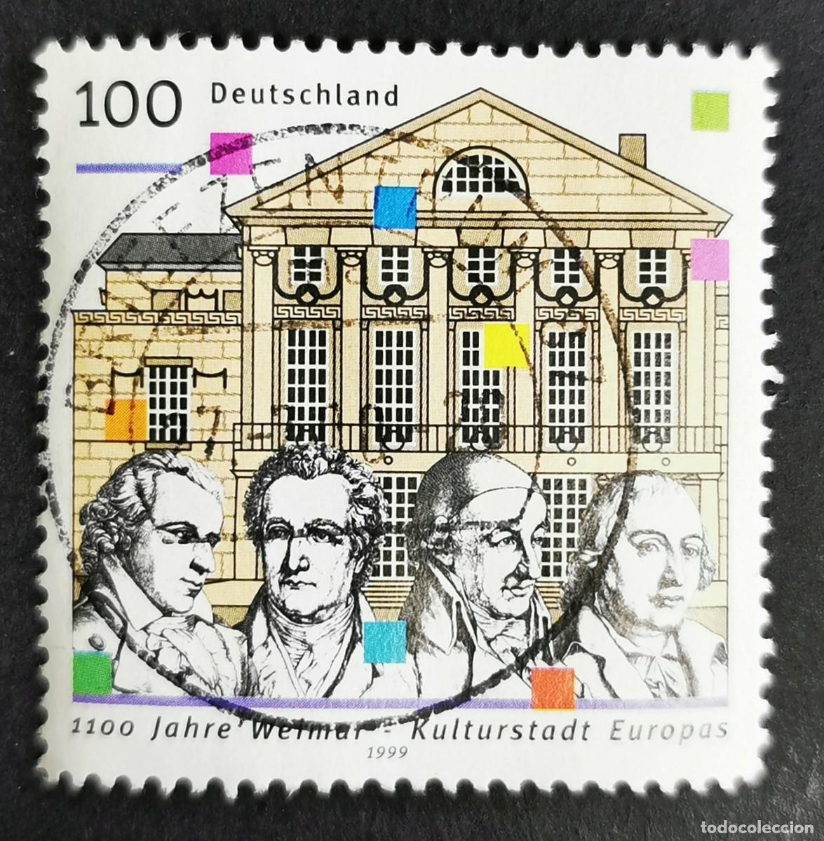 Sellos: Sello Alemania R. Federal 1998, Schiller, Goethe, Wieland, Herder, Teatro, 100 Pf. Michel: DE 2028I