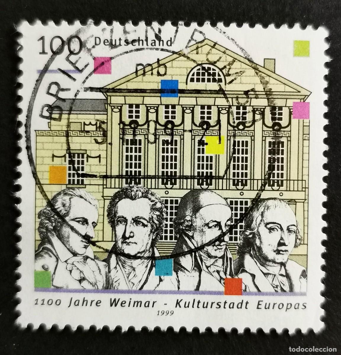 Sellos: Sello Alemania R. Federal 1998, Schiller, Goethe, Wieland, Herder, Teatro, 100 Pf. Michel: DE 2028I