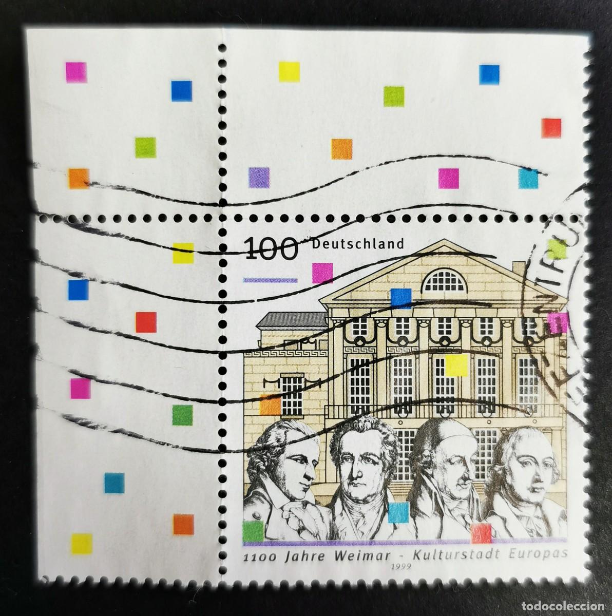 Sellos: Sello Alemania R. Federal 1998, Schiller, Goethe, Wieland, Herder, Teatro, 100 Pf. Michel: DE 2028I