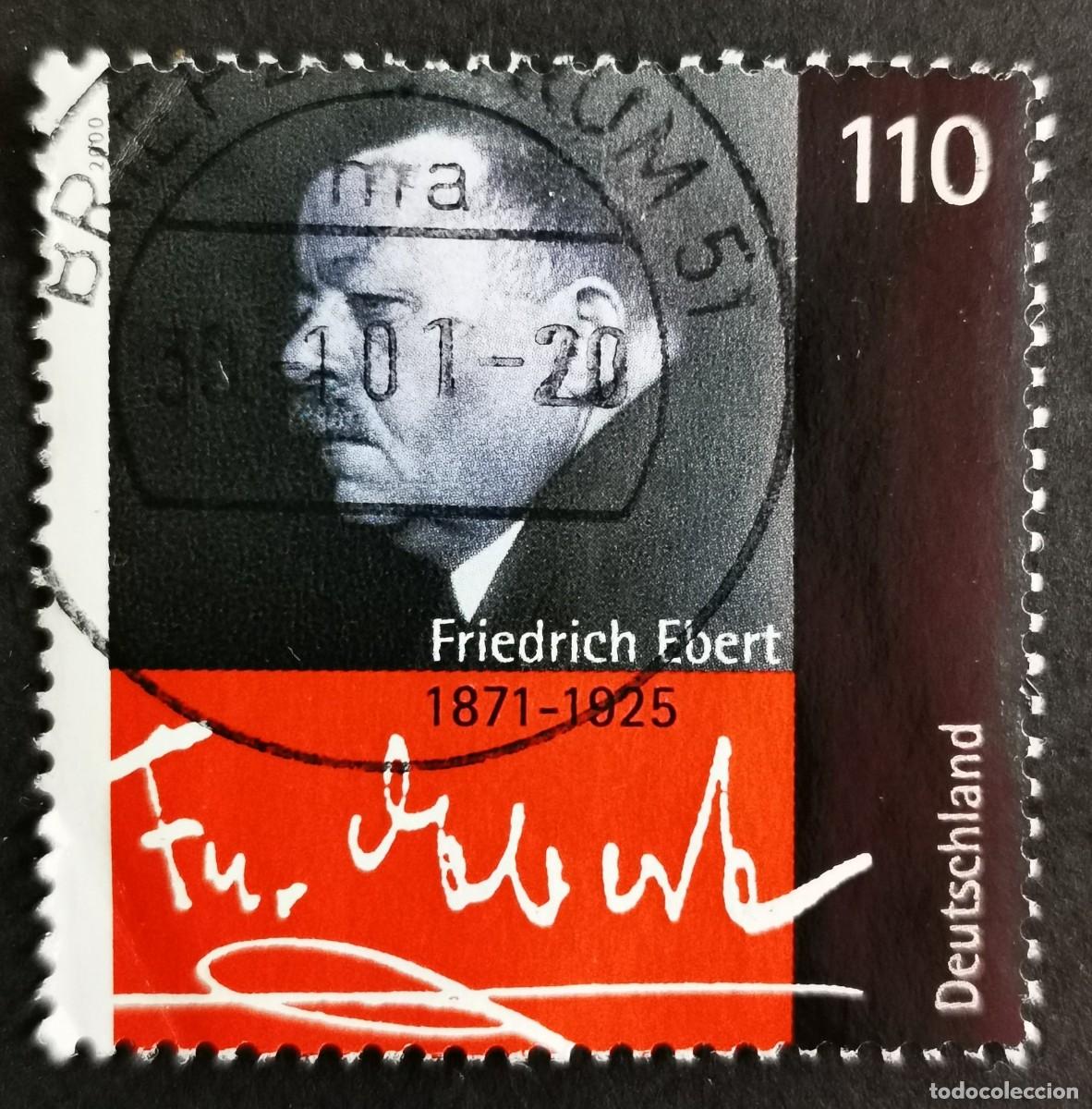 Sellos: Sello Alemania R. Federal 2000, 75&ordm; aniversario luctuoso Friedrich Ebert, 110 Pf. Michel: DE 2101