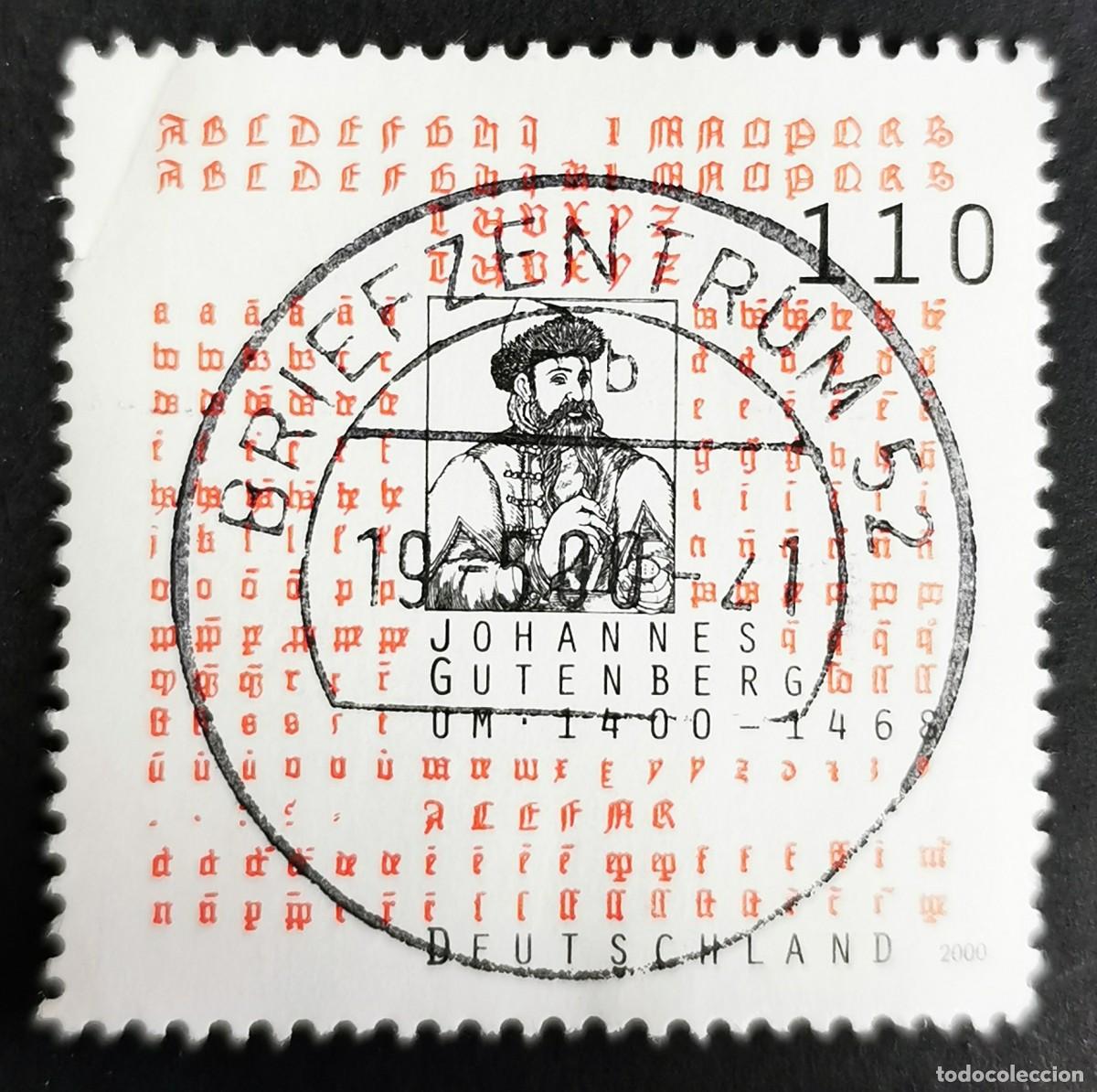 Sellos: Sello Alemania R. Federal 2000, Johannes Gutenberg y la imprenta de caracte, 110 Pf. Michel: DE 2098