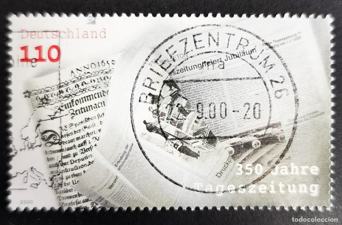 Sellos: Sello Alemania R. Federal 2000, 350&ordm; aniversario llegada peri&oacute;dicos, 110 Pf. Michel: DE 2123