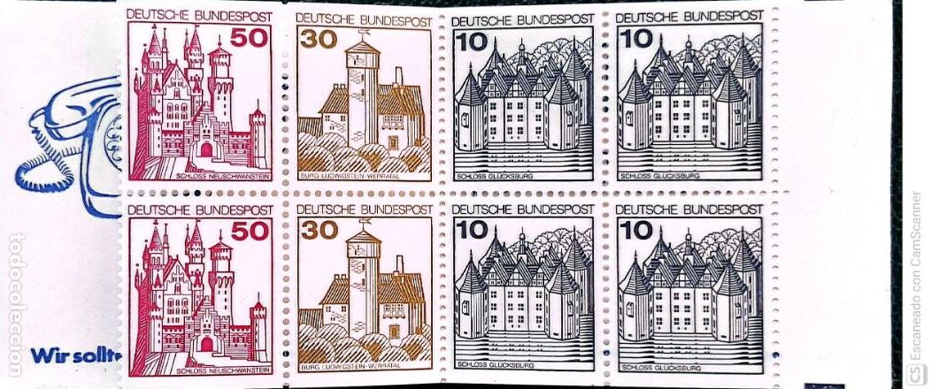 Sellos: Alemania Federal. C762b Carnet de 2 DM, con 2 sellos 764ab, 2 sellos 763b y 4 sellos 762b. 1977. Sel