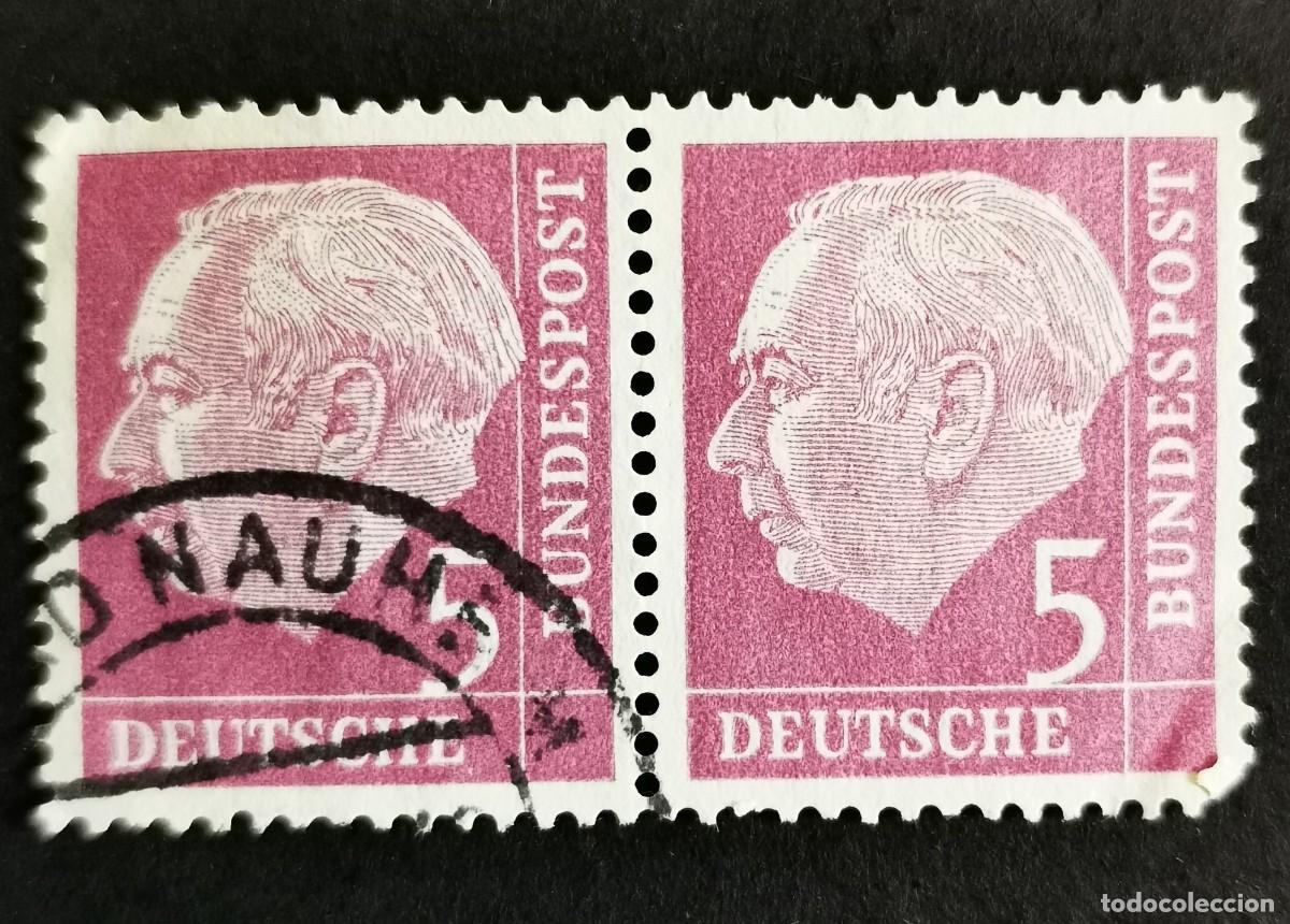Sellos: Sello Alemania R. Federal 1954, Prof. Dr. Theodor Heuss (1884-1963), 5 Pf. Michel: DE 179xWv