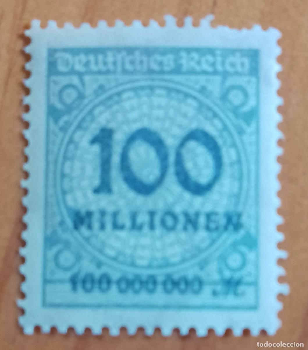 Sellos: V/F 100 MILLIONEN - DEUTSCES REICH - REP&Uacute;BLICA WEIMAR, A&Ntilde;O 1923 - CON GOMA