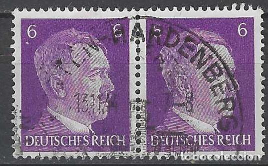 Sellos: ALEMANIA 1941-45 - S.B&Aacute;SICA, A. HITLER, VIOLETA - USADO EN PAREJA