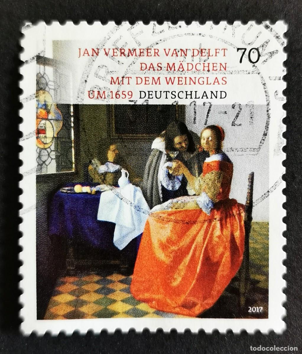 Sellos: Sello Alemania R.Federal 2017, La joven copa vino; cuadro Jan Vermeer, 70 ct Michel: DE 3274