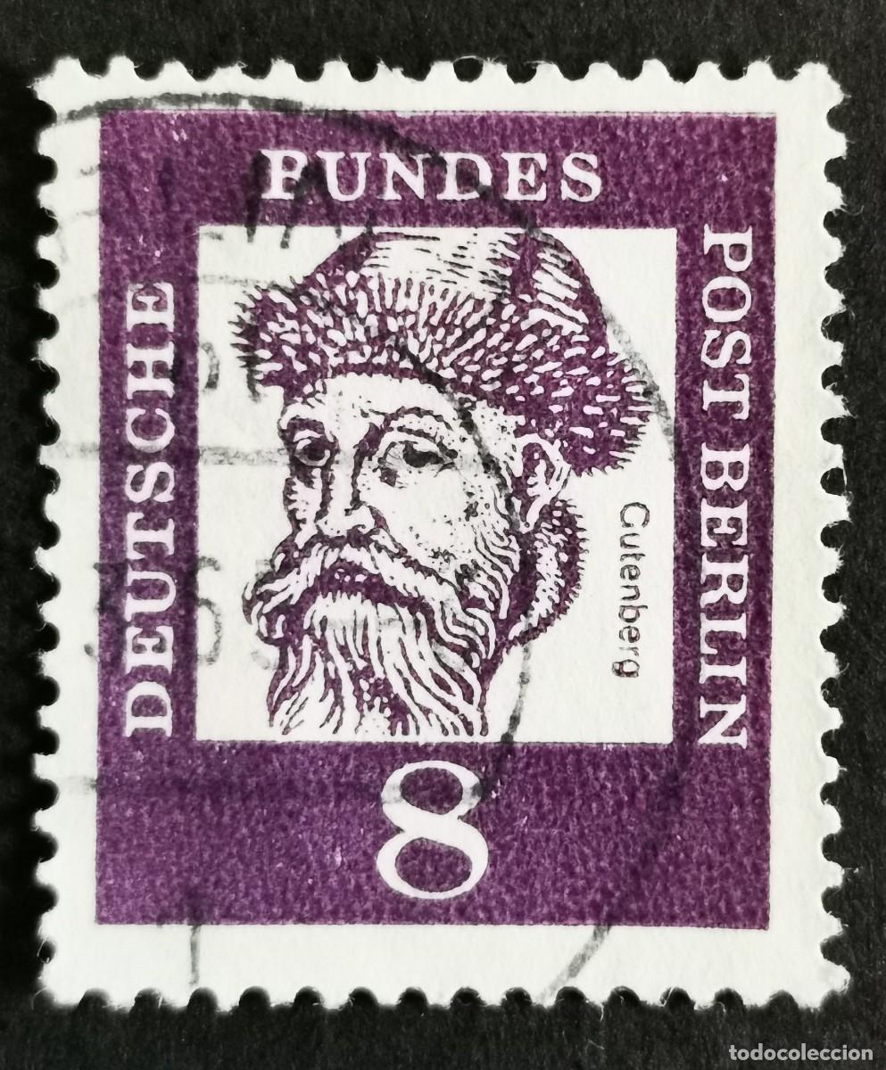 Sellos: Sello Alemania Berl&iacute;n 1961, Alemanes distinguidos: Johannes Gutenberg , 8 Pf. Michel: DE-BE 201