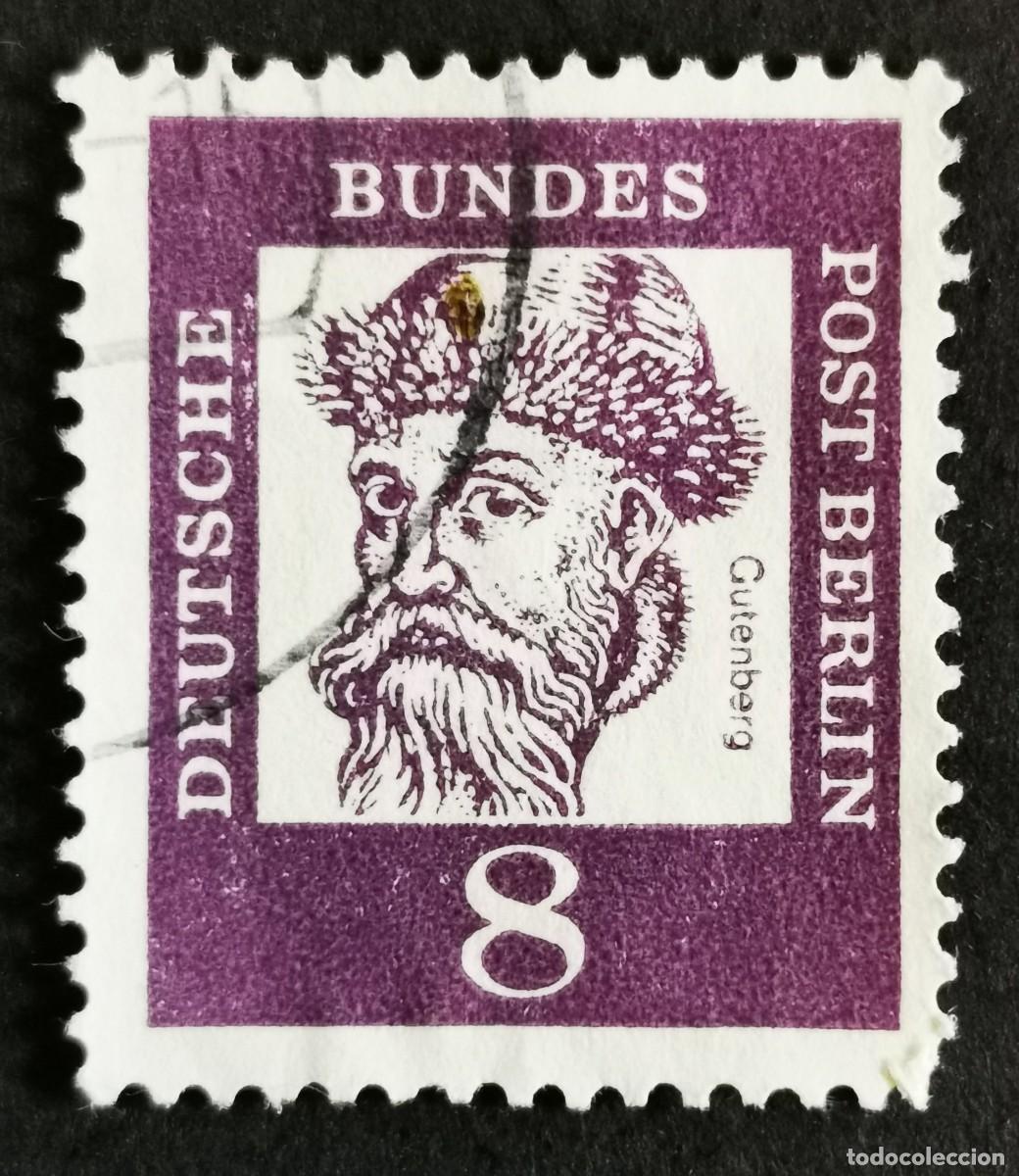 Sellos: Sello Alemania Berl&iacute;n 1961, Alemanes distinguidos: Johannes Gutenberg , 8 Pf. Michel: DE-BE 201