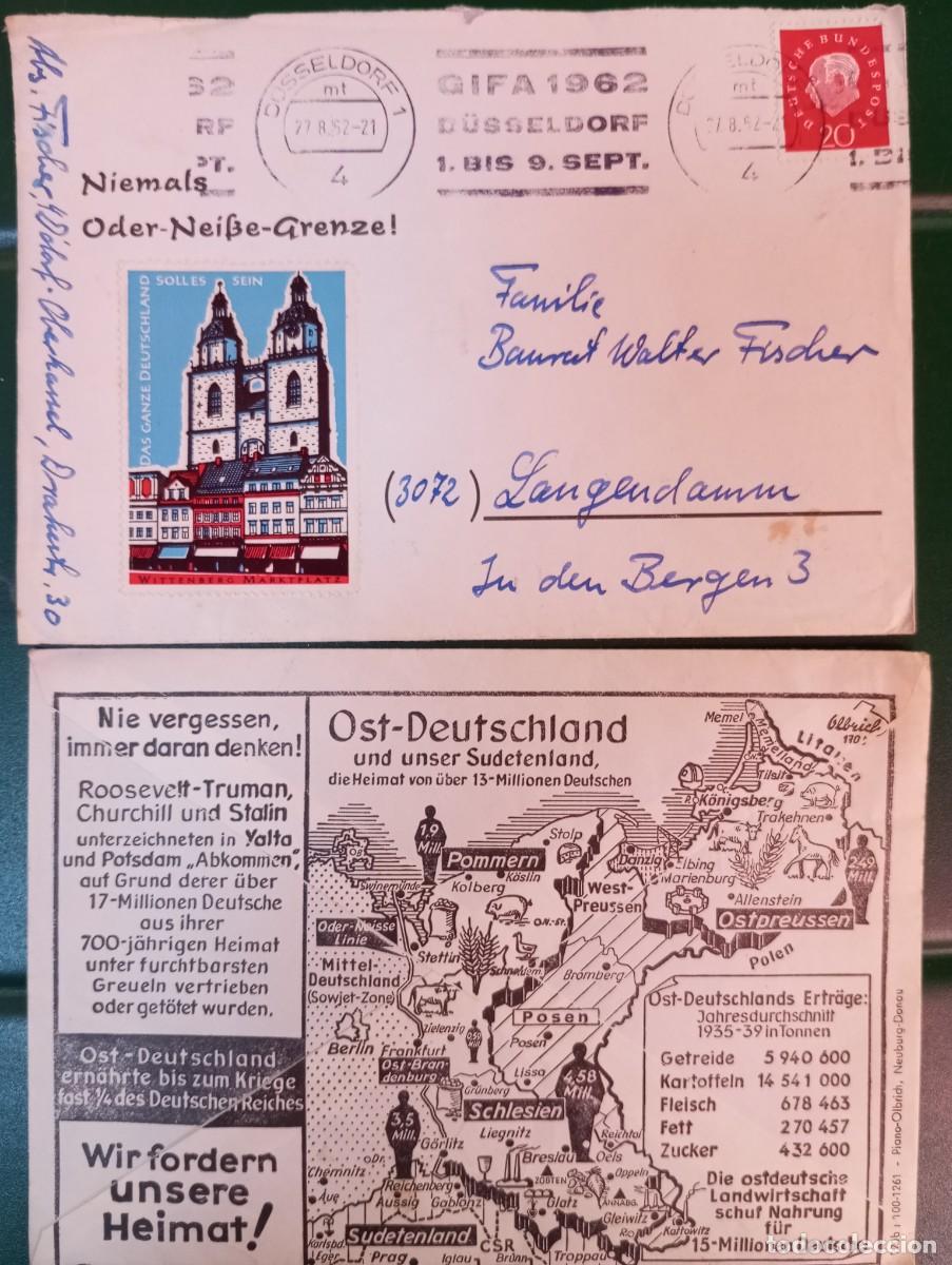 Sellos: ALEMANIA FEDERAL, SOBRE CON PROPAGANDA POL&Iacute;TICA DE LOS DESPLAZADOS Y MATASELLOS ESPECIAL. VER DESCRI