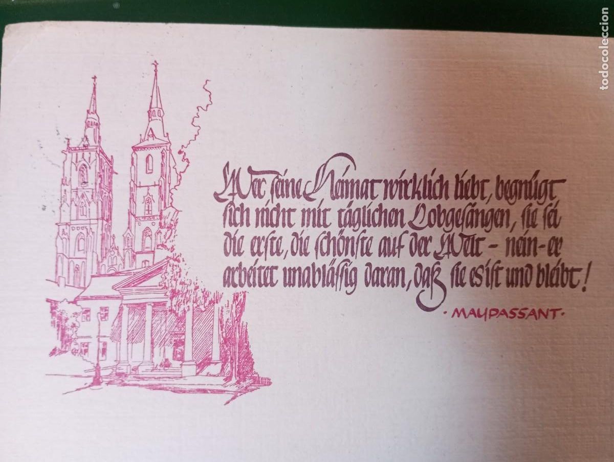 Timbres: POSTKARTE PRIVADO CON UNA CITA DE MAUPASSANT E IGLESIA G&Oacute;TICA, MATASELLOS ESPECIAL