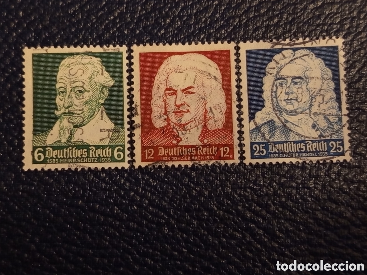 Sellos: Serie 3 Sellos Alemania 1935 Compositores Bach Handel Cat. Michel 573/575
