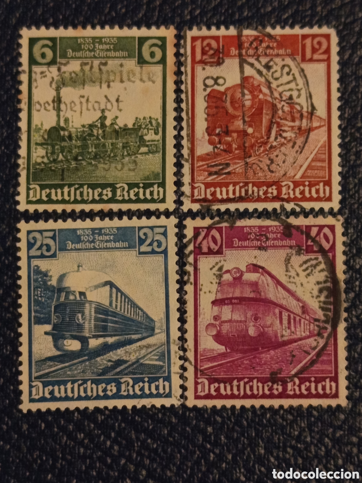 Sellos: Serie 4 Sellos Alemania 1935 Ferrocarril Cat. Michel 580/583 / Scott
