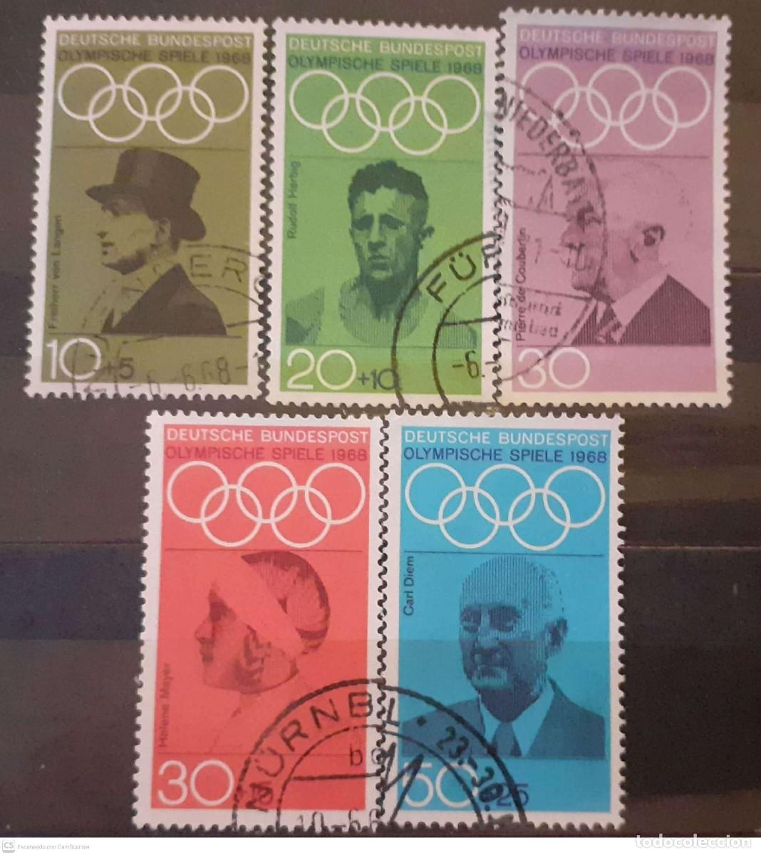 Sellos: ALEMANIA n&ordm; 426/430&ordm; Juegos Ol&iacute;mpicos de M&eacute;xico. Serie completa