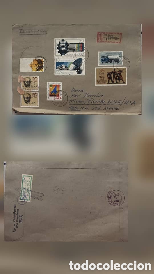 Sellos: CA)East Germany (DDR) + 1960s&ndash;70s + Registered Airmail + Envelope from VEB Carl Zeiss Jena with mult