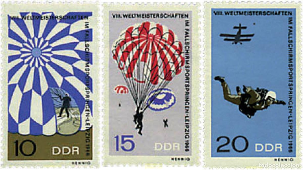Sellos: 64514 MNH ALEMANIA DEMOCRATICA 1966 8 CAMPEONATOS DEL MUNDO DE PARACAIDISMO DEPORTIVO EN LEIPZIG