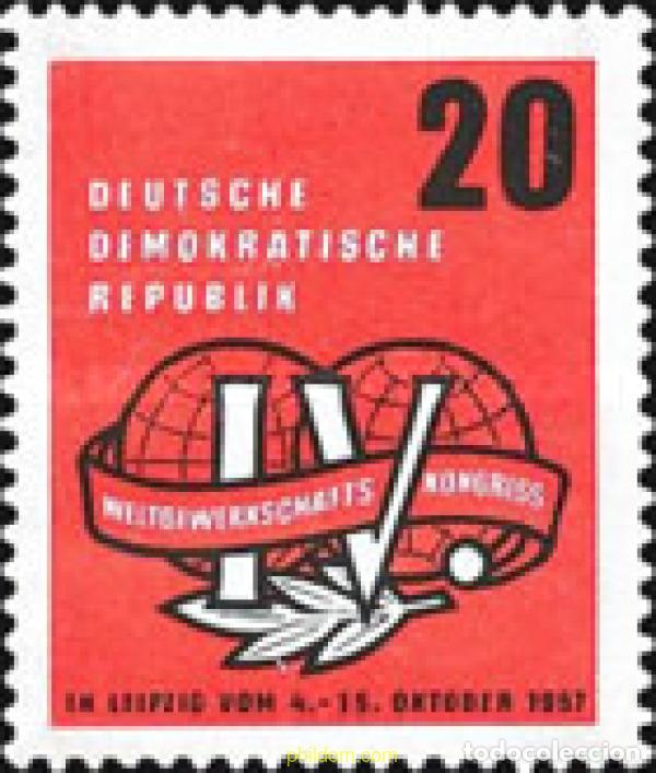 Sellos: 150508 MNH ALEMANIA DEMOCRATICA 1957 4 CONGRESO MUNDIAL DEL SINDICATO EN LEIPZIG