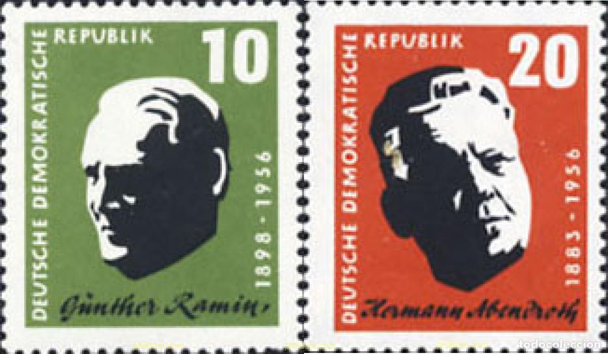 Sellos: 150514 MNH ALEMANIA DEMOCRATICA 1957 ANIVERSARIO DE LA MUERTE DE GUNTHER RAMIN Y HERMANN ABENDROTH