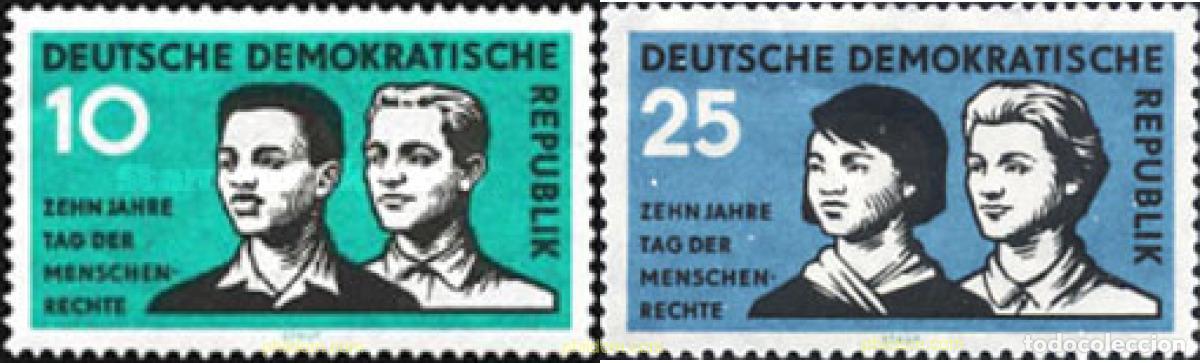 Sellos: 150536 MNH ALEMANIA DEMOCRATICA 1958 10 ANIVERSARIO DE LA DECLARACION DE LOS DERECHOS HUMANOS