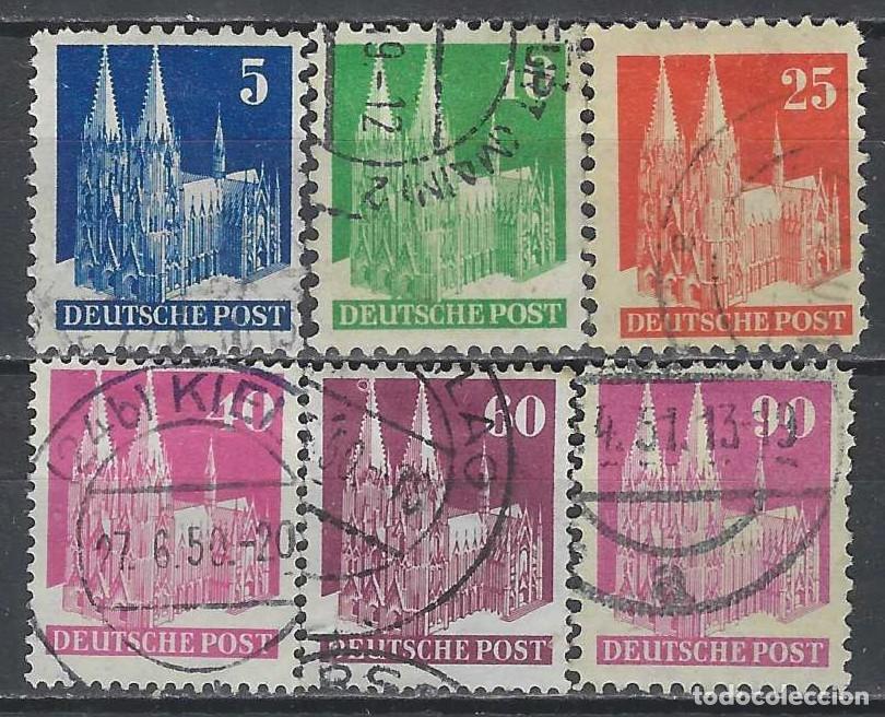 Sellos: ALEMANIA 1948 - ZONA BRIT&Aacute;NICA-AMERICANA, EDIFICIOS, CATEDRAL DE COLONIA, S.COMPLETA - USADOS