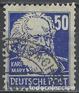 Sellos: ALEMANIA 1948 - ZONA SOVI&Eacute;TICA, PERSONAJES, KARL MARX - USADO