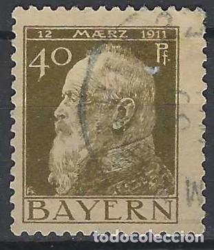 Sellos: BAVIERA 1911 - 90&ordm; ANIV. DEL PR&Iacute;NCIPE LUITPOLD, VERDE OLIVA - USADO