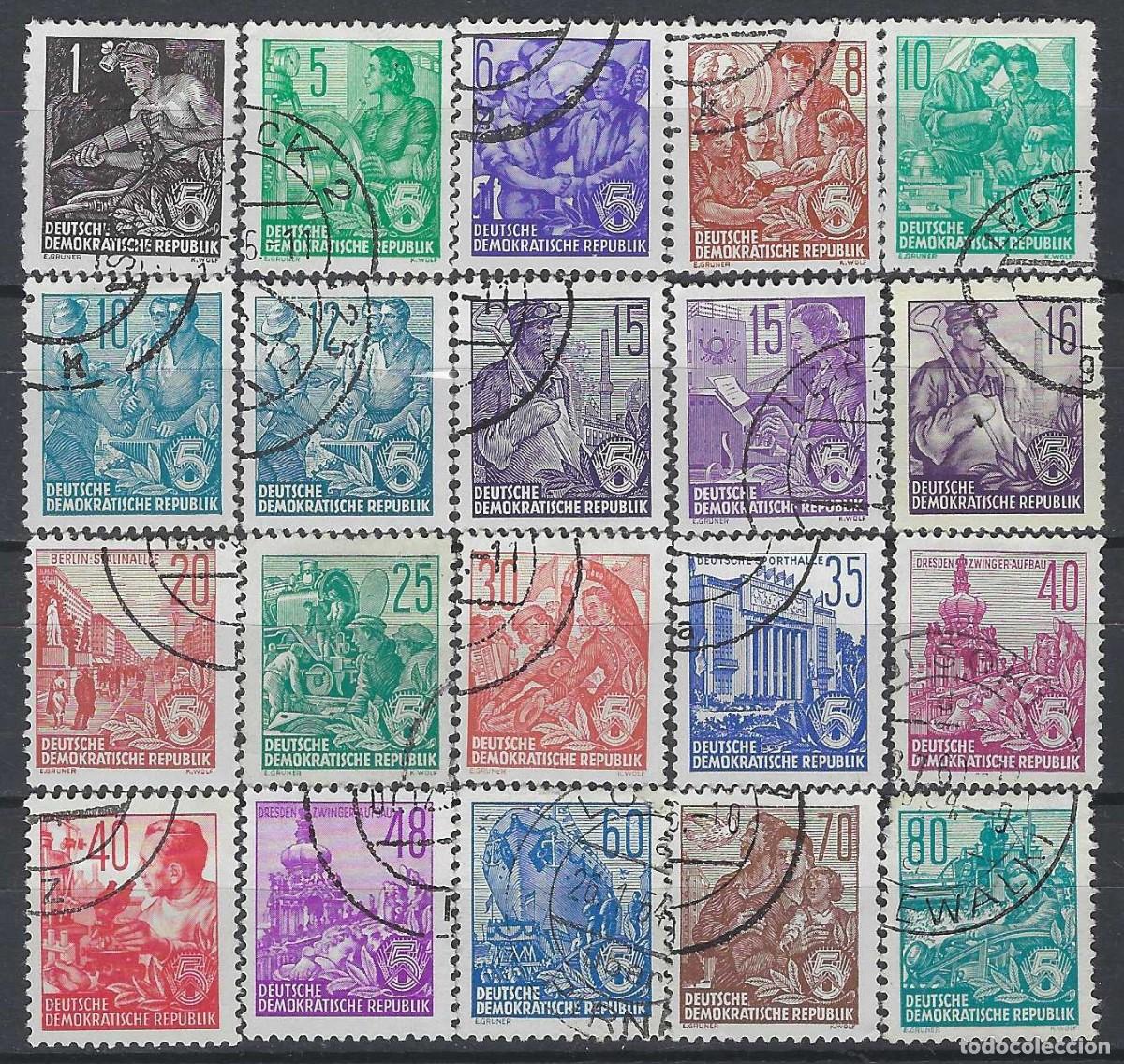 Sellos: ALEMANIA RDA/DDR 1953-55 - PLAN QUINQUENAL, 20 VALORES - USADOS