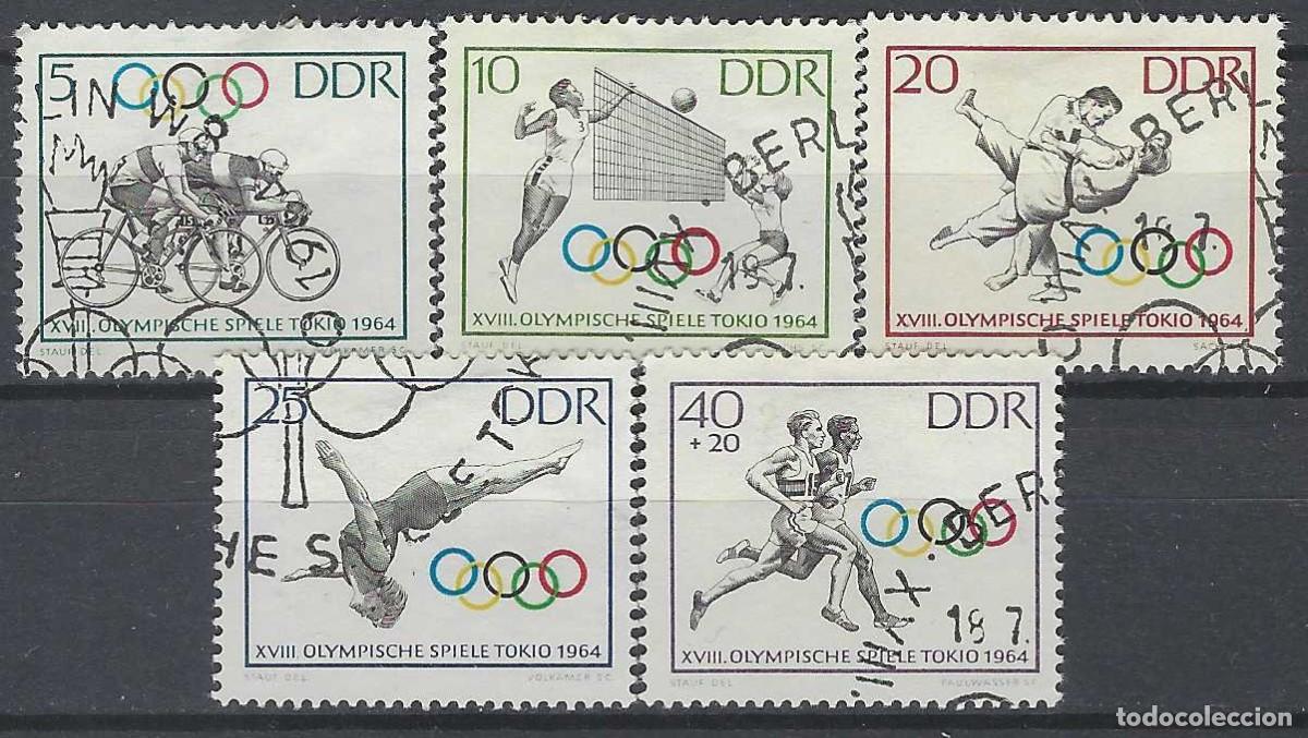 Sellos: ALEMANIA RDA/DDR 1964 - JJOO DE TOKIO, 5 VALORES - USADOS