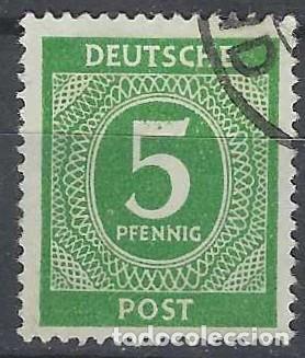 Sellos: ALEMANIA 1946 - ZONA DE OCUPACI&Oacute;N ALIADA, CIFRAS, VERDE - USADO