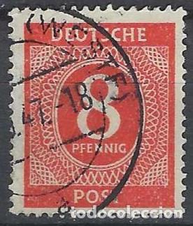Sellos: ALEMANIA 1946 - ZONA DE OCUPACI&Oacute;N ALIADA, CIFRAS, ROJO ANARANJADO - USADO