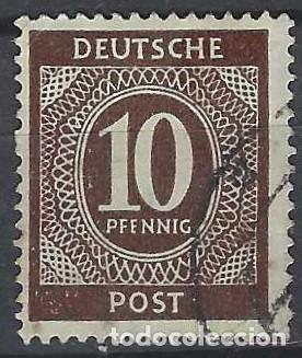 Sellos: ALEMANIA 1946 - ZONA DE OCUPACI&Oacute;N ALIADA, CIFRAS, MARR&Oacute;N OSCURO - USADO