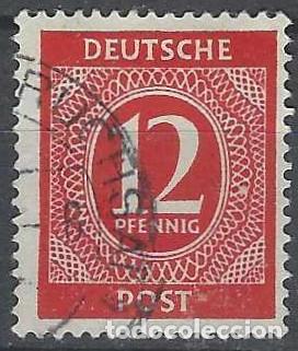 Sellos: ALEMANIA 1946 - ZONA DE OCUPACI&Oacute;N ALIADA, CIFRAS, ROJO CARM&Iacute;N - USADO