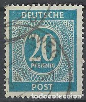Sellos: ALEMANIA 1946 - ZONA DE OCUPACI&Oacute;N ALIADA, CIFRAS, AZUL CLARO - USADO