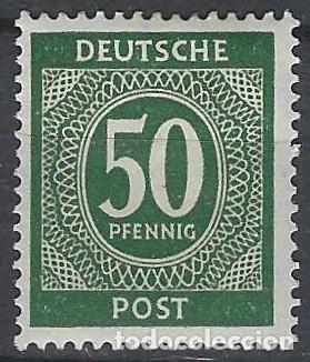 Sellos: ALEMANIA 1946 - ZONA DE OCUPACI&Oacute;N ALIADA, CIFRAS, VERDE OSCURO - MH*