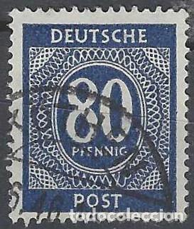 Sellos: ALEMANIA 1946 - ZONA DE OCUPACI&Oacute;N ALIADA, CIFRAS, AZUL OSCURO - USADO