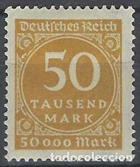 Sellos: ALEMANIA 1923 - SERIE B&Aacute;SICA, CIFRAS, AMARILLO PARDUZCO - MH*