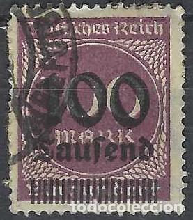 Sellos: ALEMANIA 1923 - SERIE B&Aacute;SICA, CIFRAS, SOBRECARGADO, P&Uacute;RPURA VIOLETA - USADO