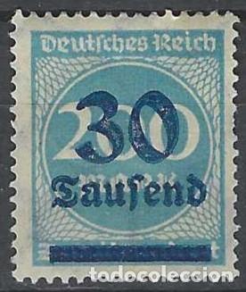 Sellos: ALEMANIA 1923 - SERIE B&Aacute;SICA, CIFRAS, SOBRECARGADO, AZUL - MH*