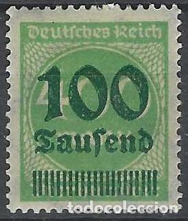 Sellos: ALEMANIA 1923 - SERIE B&Aacute;SICA, CIFRAS, SOBRECARGADO, VERDE - MH*