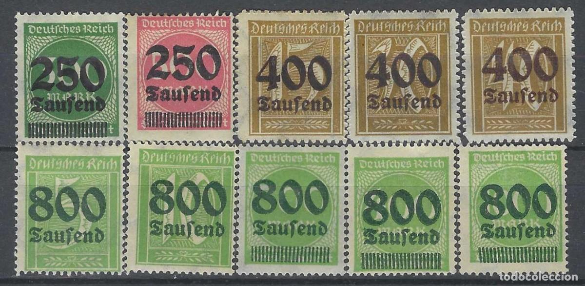 Sellos: ALEMANIA 1923 - SERIE B&Aacute;SICA, CIFRAS, SOBRECARGADOS, 10 VALORES - MH*