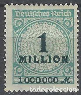 Sellos: ALEMANIA 1923 - SERIE B&Aacute;SICA, CIFRAS, SOBRECARGADO, AZUL VERDOSO - MH*