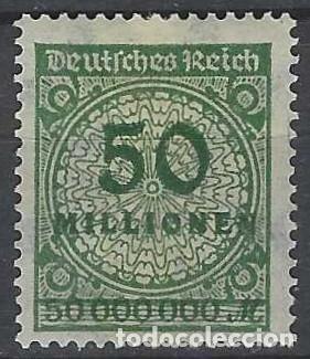 Sellos: ALEMANIA 1923 - SERIE B&Aacute;SICA, CIFRAS, SOBRECARGADO, VERDE OSCURO - MH*