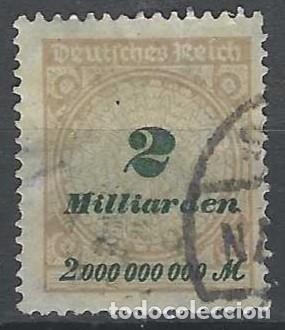 Sellos: ALEMANIA 1923 - SERIE B&Aacute;SICA, CIFRAS, SOBRECARGADO, MARR&Oacute;N/VERDE - USADO
