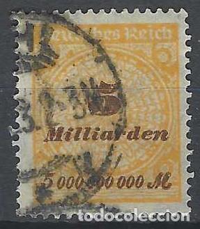 Sellos: ALEMANIA 1923 - SERIE B&Aacute;SICA, CIFRAS, SOBRECARGADO, AMARILLO/MARR&Oacute;N - USADO