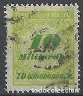 Sellos: ALEMANIA 1923 - SERIE B&Aacute;SICA, CIFRAS, SOBRECARGADO, VERDE CLARO/VERDE - USADO