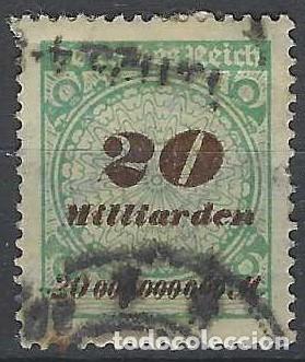 Sellos: ALEMANIA 1923 - SERIE B&Aacute;SICA, CIFRAS, SOBRECARGADO, AZUL/MARR&Oacute;N - USADO
