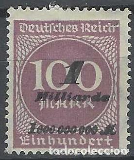 Sellos: ALEMANIA 1923 - SERIE B&Aacute;SICA, CIFRAS, SOBRECARGADO, VIOLETA CLARO - MH*