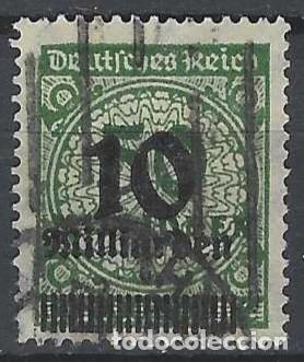 Sellos: ALEMANIA 1923 - SERIE B&Aacute;SICA, CIFRAS, SOBRECARGADO EN BILLONES, VERDE - USADO